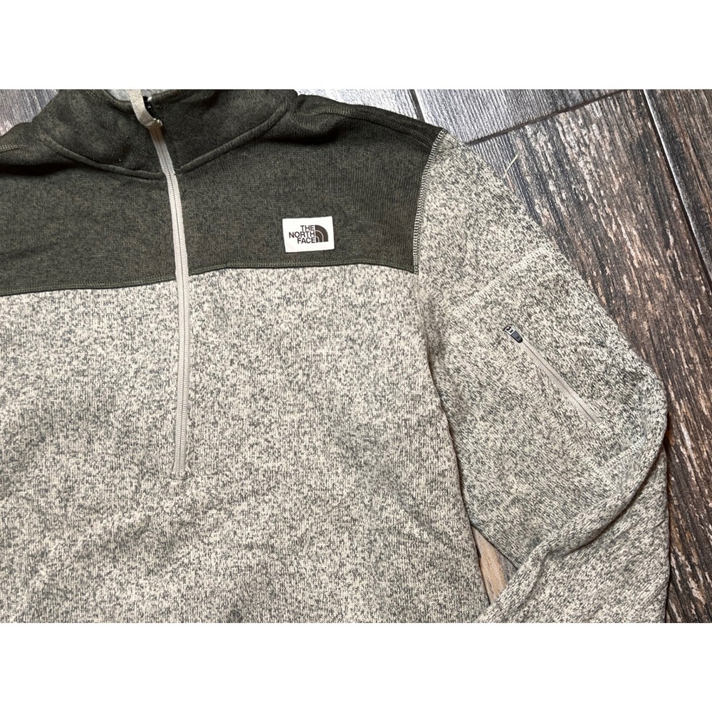 The North Face Mens Fleece 1/4 Zip Pullover Green Grey Large Gordon Lyons Logo - Picture 3 of 8